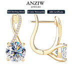 Anziw D2.0CT Moissanite Drop Huggie Earrings 925 Silver