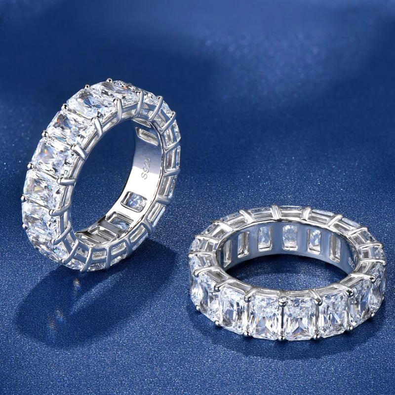 ANZIW 925 Sterling Silver Full Eternity Ring 6x4mm Radiant Cut 5A Zircon Band