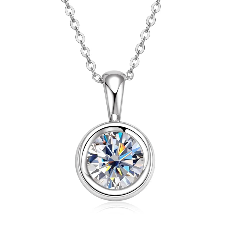 Anziw 8MM 2.0CT D Color Round Moissanite Bubble Pendant Necklace Solid Silver 925 Sterling