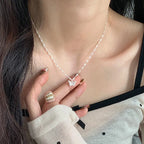 925 Silver Pearl Simple Elegant Thin Chain Pendant Necklace