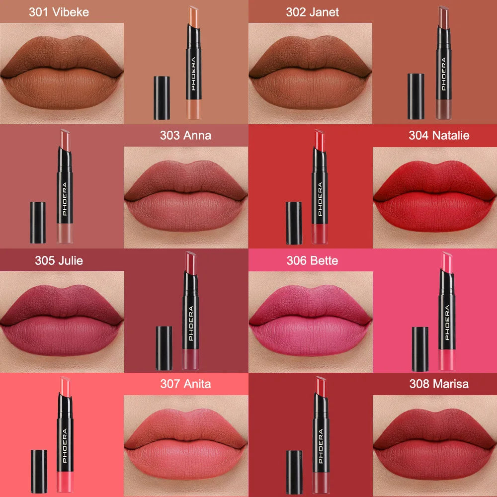 PHOERA 8 Colors Lipstick Matte Long Lasting