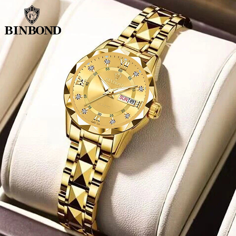 BINBOND B2521 Top Brand Luxury Fashion Business Womens Quartz Watches 30M Waterproof Week Date Clock Sport Womens Wristwatch