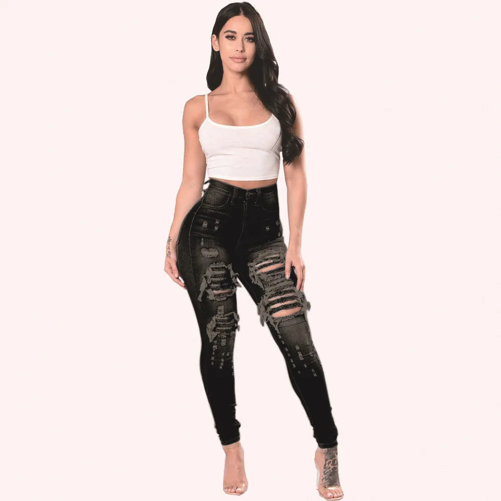 High Waist Ripped Jeans for Women Skinny Black White