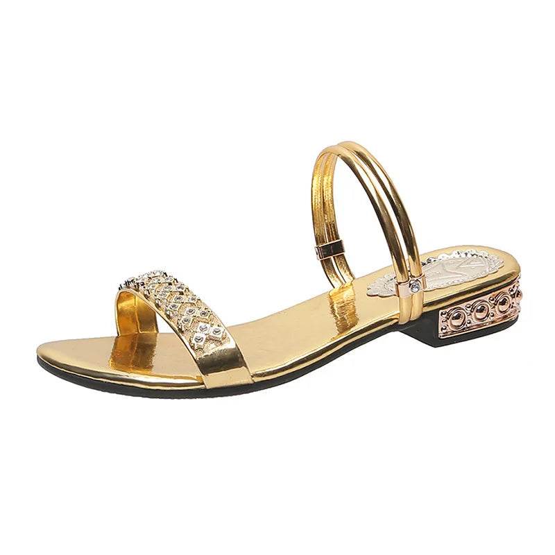 The New Sandals Women Summer Fashion Elegant Non-Slip Crystal luxury Ladies Slippers Rivet Rhinestone Low Heels - Imbasat