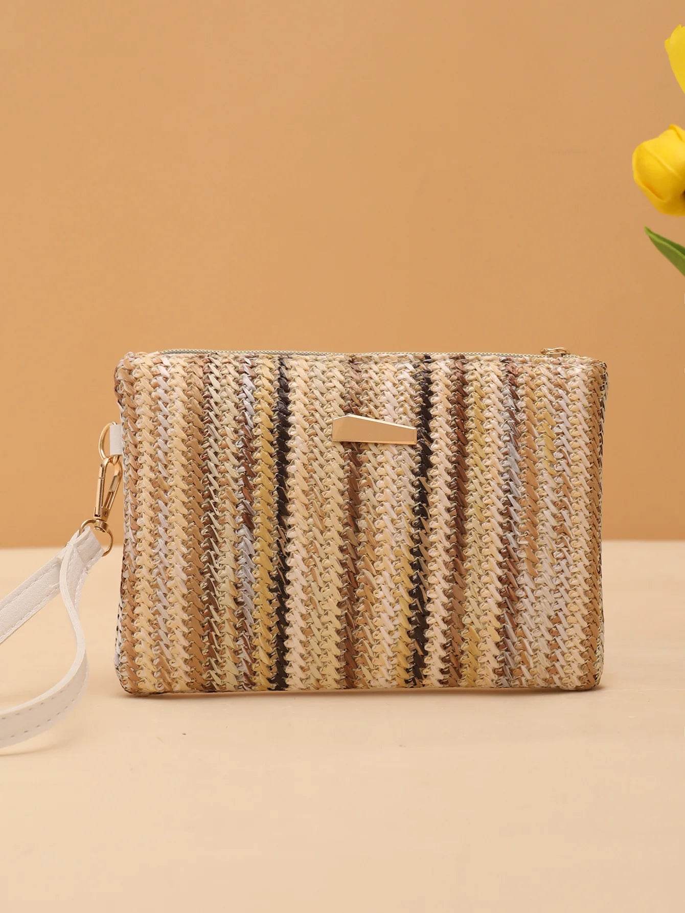 Rattan Knitting Women Straw Bags Fashion Colorful Summer Beach Clutch Bag Female Woven Wristlet Bag Wallet Money Coin Purse