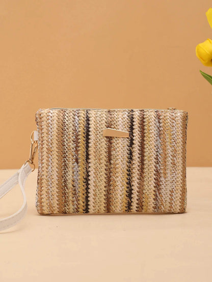 Rattan Knitting Women Straw Bags Fashion Colorful Summer Beach Clutch Bag Female Woven Wristlet Bag Wallet Money Coin Purse