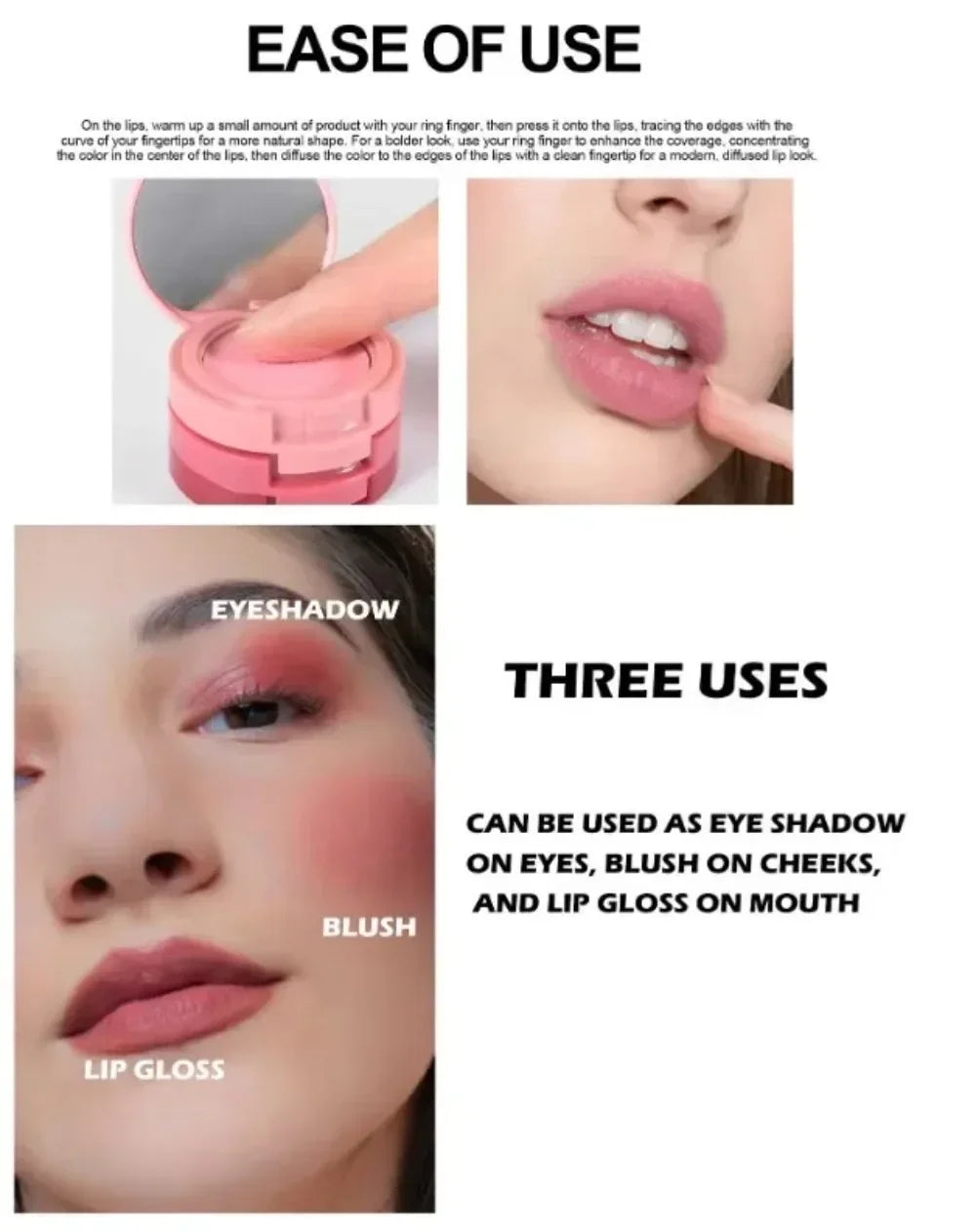 3 in 1 Tinted Blush Stick Face Pink Cream Cheek Blusher