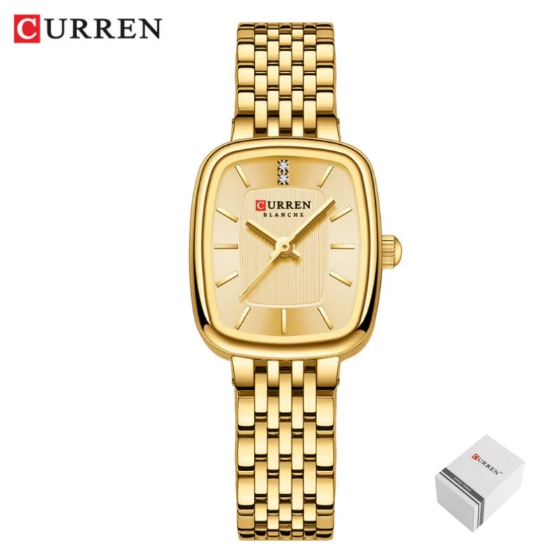 CURREN 9093 Fashion Quartz Women Watch Simple Elegant Square Dial Gold Stainless Steel Strap Waterproof Leisure Business Watches