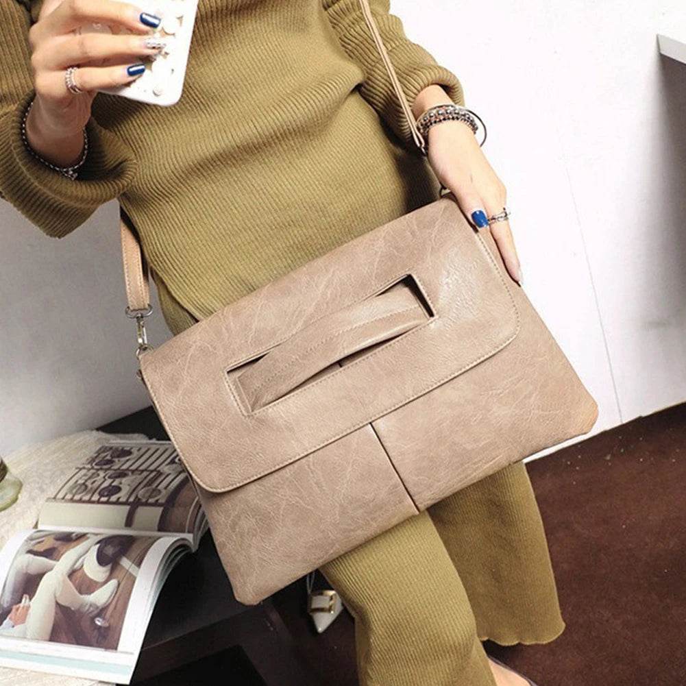 Vintage Ladies PU Leather Wristlet Women Solid Color Envelope Clutches High Capacity Handbag&Purse 2023 Fashion Large Clutch Bag - Imbasat