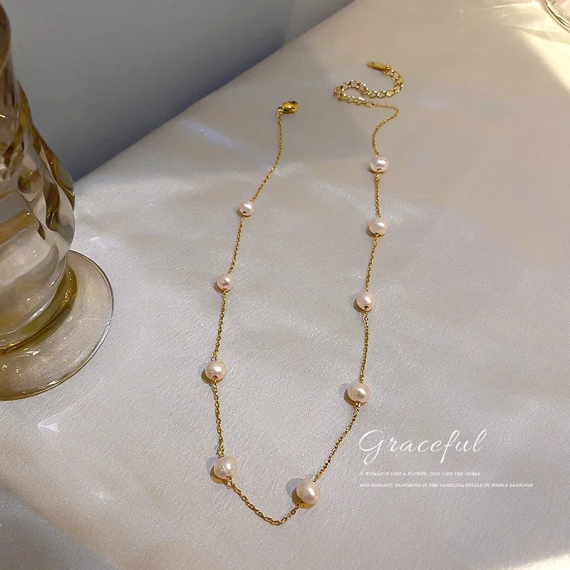 Elegant Simple Design Natural Freshwater Pearl 14K Gold