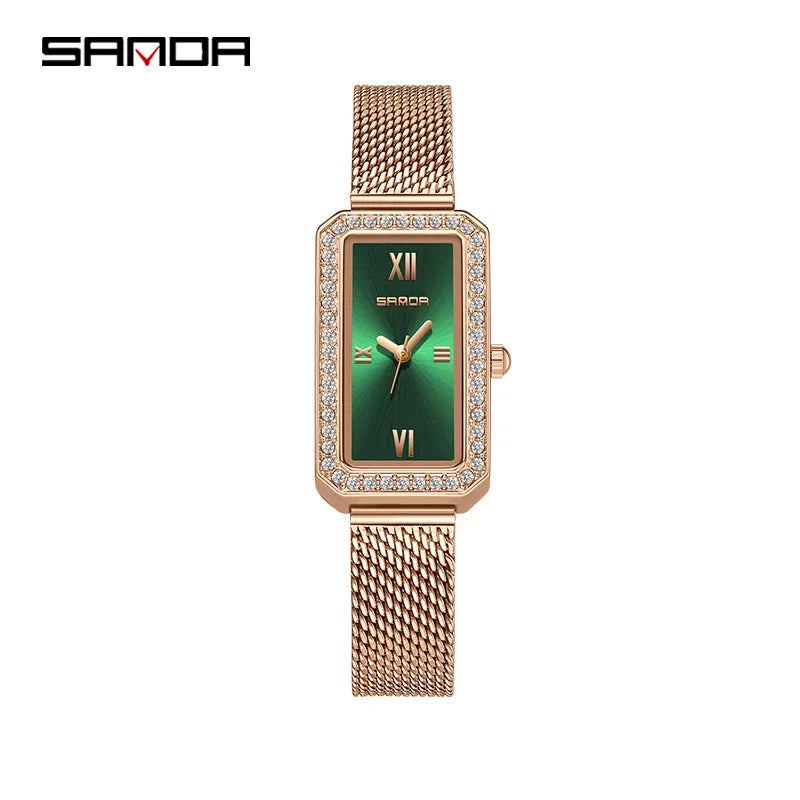 Sanda 1122 Trendy Design 2023 Hot Sale Rectangle Dial Waterproof Quartz Movement Business Women Analog Wrist Watch