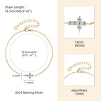 Moissanite Cross Bracelet 925 Silver Adjustable Chain Bracelets