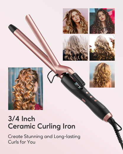 KIPOZ Curling Wand 19mm, Ceramic Barrel Pro hair curler with Adjustable Temperature, Include Heat Resistant Glove Travel Size