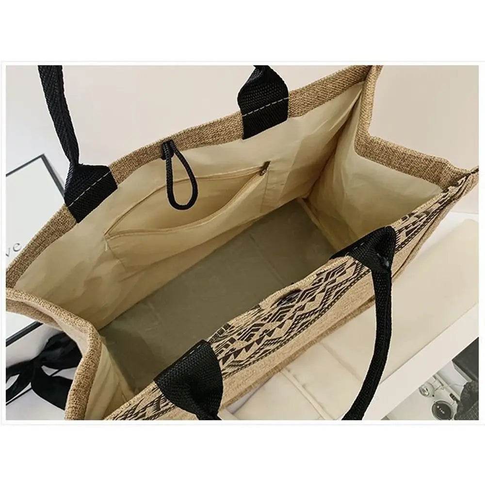 Vintage Korean Tote Bag Casual Lady Shoulder Eco Canvas Bags National Style Women Recycle Handbag Shopping Bag Storage Bag - Imbasat