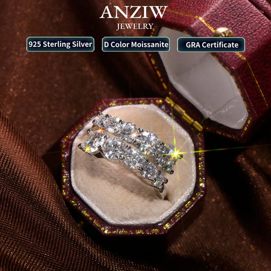 Anziw 3.26cttw Moissanite Wedding Rings Woman Sparkling Diamond Band 10 Stone Engagement Ring 925 Silver Jewelry GRA Certificate