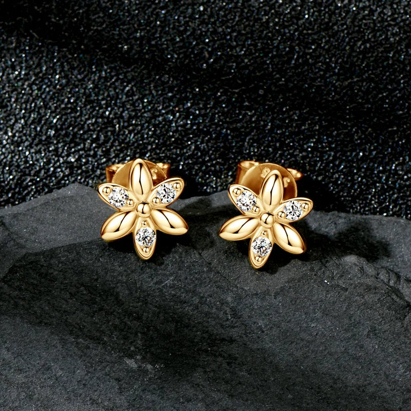 Anziw Mini Studs Flower Earrings Real 925 Silver Moissanite Earring