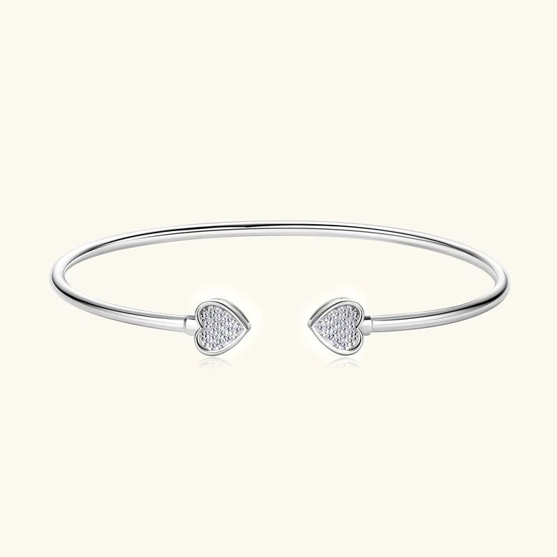 Anziw Love Heart Moissanite Cuff Bangle 925 Silver