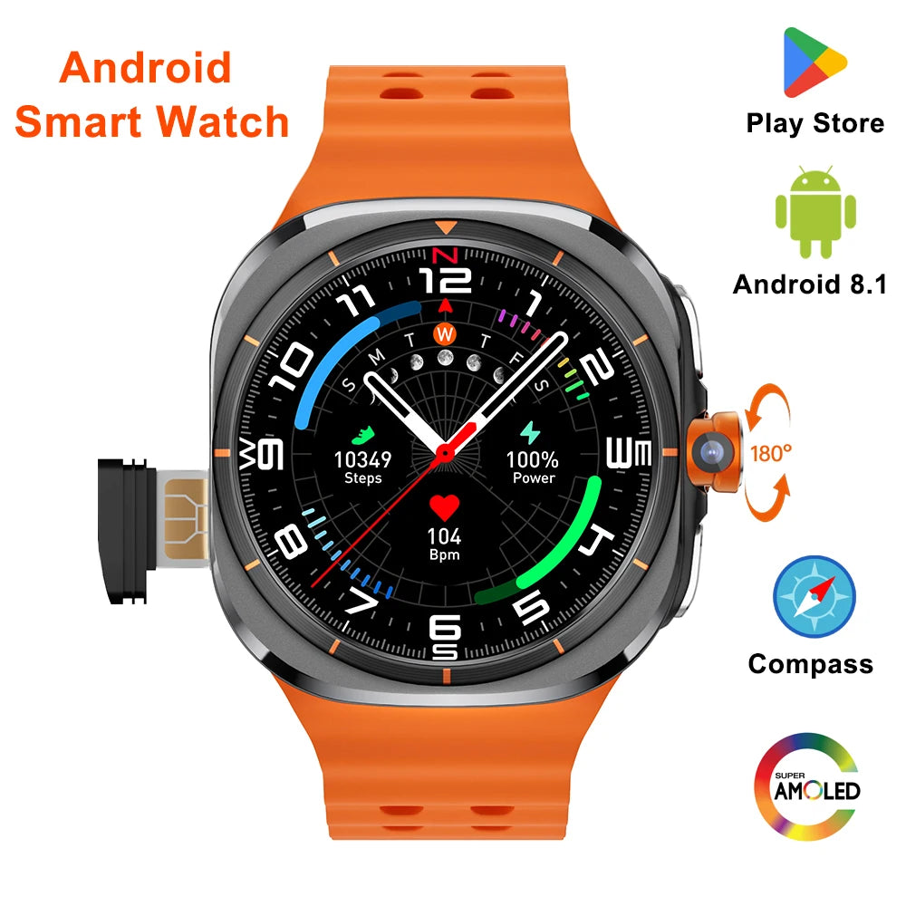 BW Watch 7 Ultra Android Smart Watch 4G SIM Card 1.508''AMOLED Rotating Camera GPS WIFI Google Play Global Call Large Memory