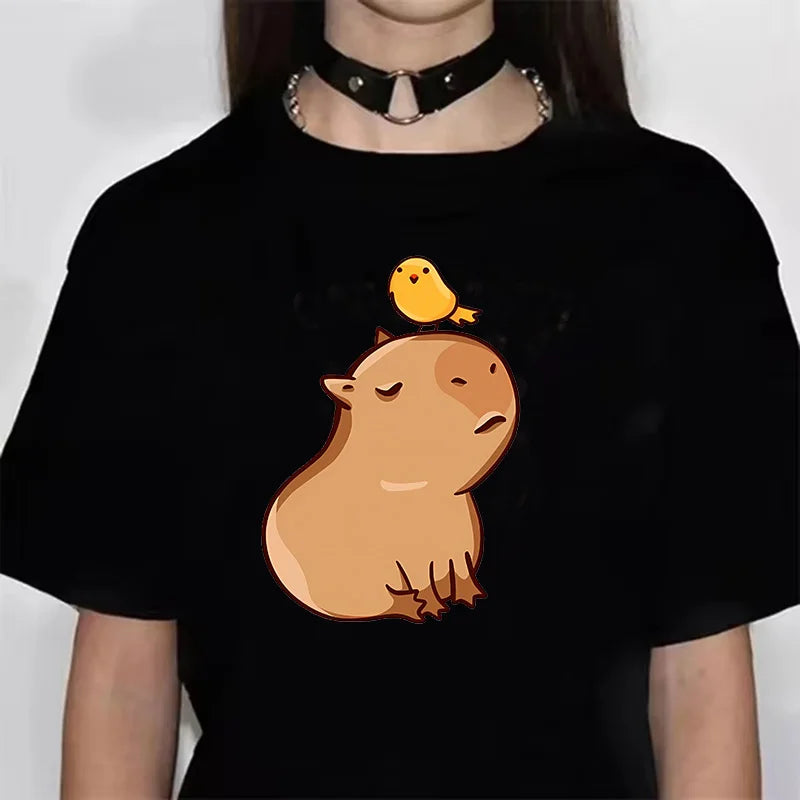 Funny Anime Capybara T Shirt Women Soft Fabric