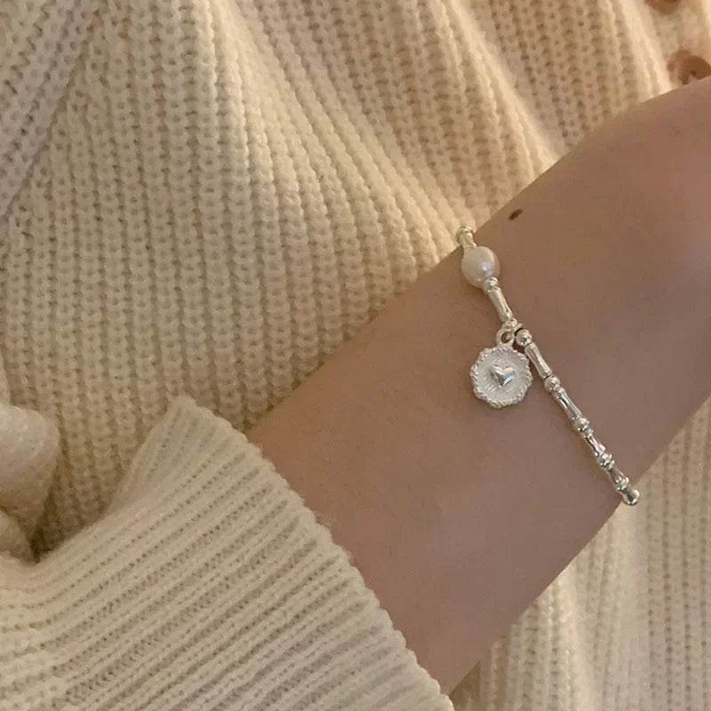 925 Sterling Silver Bracelet Partial Pearls Knots Bracelet for Women Simple Fashion Party Wedding Jewelry Girl Birthday Gifts - Imbasat