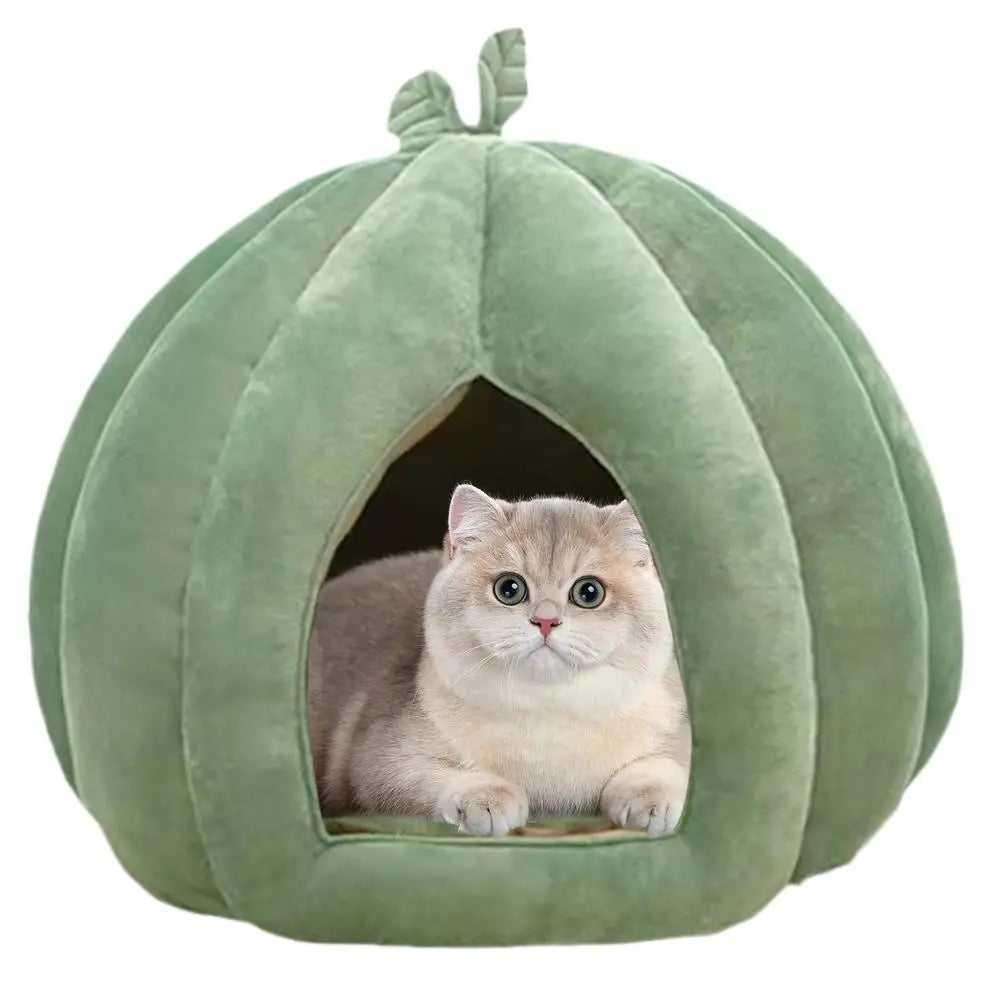 Pumpkin Cat Bed Deep Sleep Comfort House Enclosed