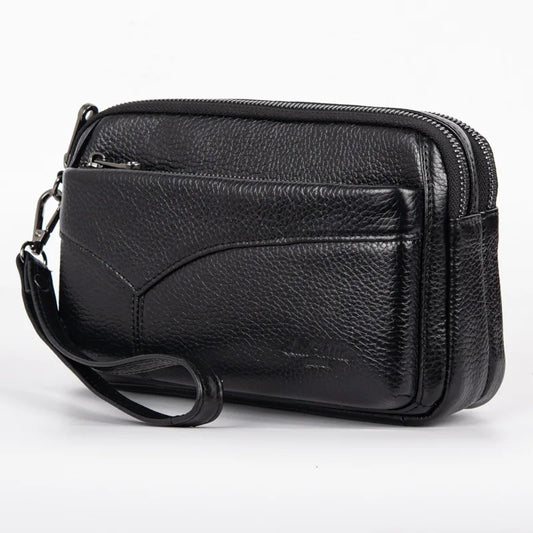 Genuine Leather Hand Bags For Men Large Capacity Money Purse Cell Mobile Phone Pocket Women Soft Double Zipper Male Clutch Bags - Imbasat