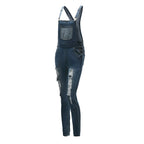 Denim Overalls Jeans Ankle Length Pencil Pants Pockets Holes Solid High Waist