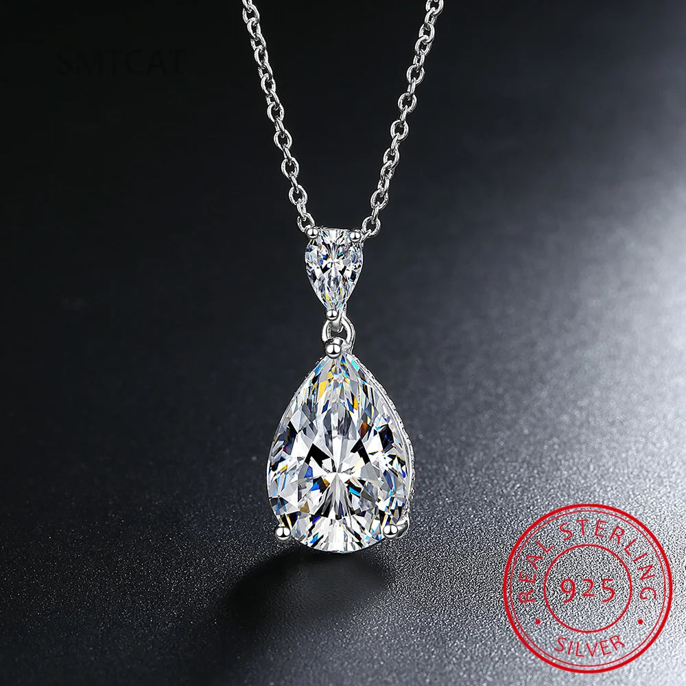 14K White Gold 2 Carat Pear Teardrop Cut D Color Moissanite Diamond Necklace