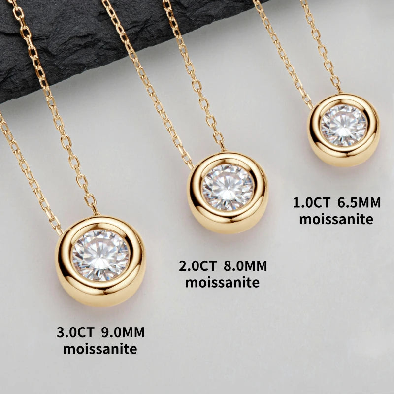 18K Yellow Rose Gold Plated 925 Silver 3CT 1-2CT 9mm Bezel Moissanite Pendant