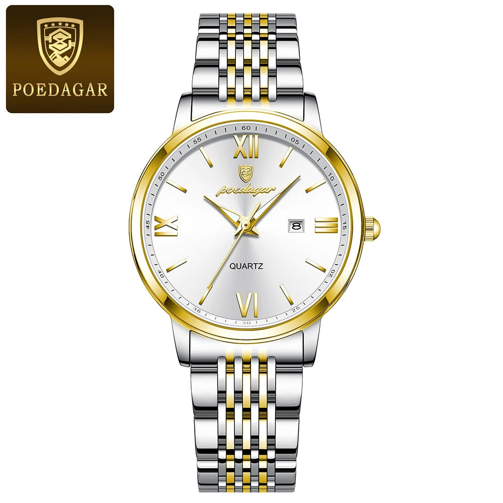 POEDAGAR New Quartz Watch Women Watches Ladies Stainless Steel Strap Waterproof Calendar Wristwatch Female Relogio Feminino