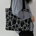Canvas Handbag For Women 2023 Fashion Cute Cat Tote Messenger Bags With Zipper Designer Bag Ladies Cartoon Shoulder Shopper Bags - Imbasat