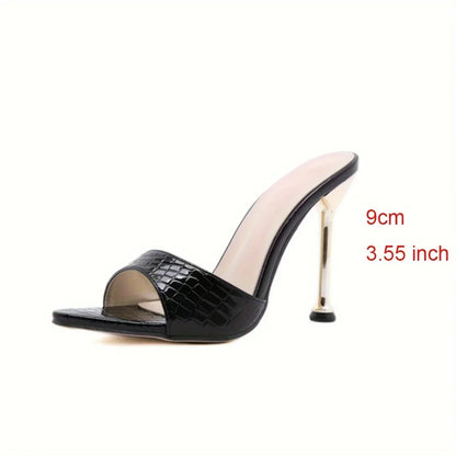 Glamorous Crocodile Texture High Heel Sandals - Chic Slip-On Stilettos with Pointy Peep Toe for Fashion-Forward Parties Banquets