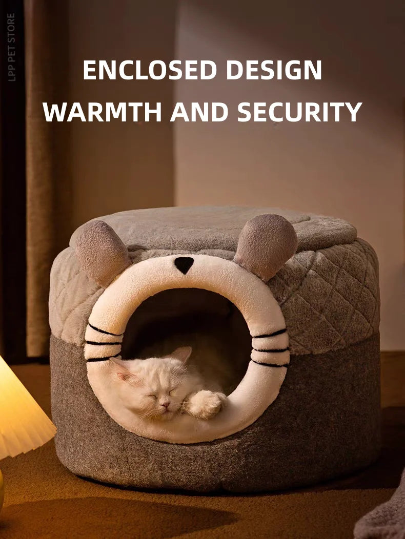 Cute Cat Bed Pet Dog House Winter Cat Villa Sleep Kennel Removable Warm Nest Enclosed Tents Cave Sofa Pet Supplies Accessory