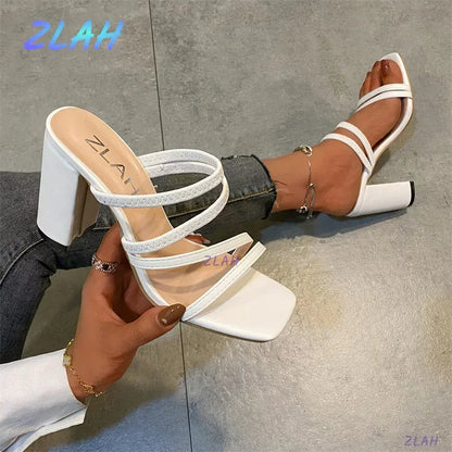 Hot New Women Sandals Summer Luxury Brand Design Rivet High Heels Fashion Women's Thick Heel Sexy Open Toe Sandals Women Shoes