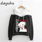 Goth Anime Hoodie Aesthetic Sweatshirt Gothic Punk Grunge Streetwear