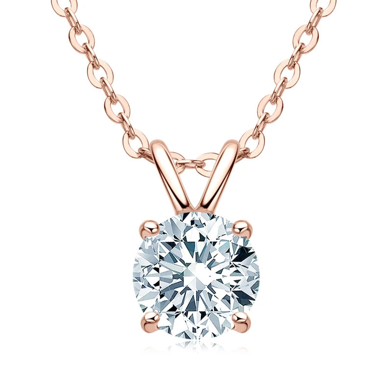 Anziw Rose Gold Plated Moissanite Pendant Necklace 6.5mm(1.0ct ) Sparking D Color Diamond Real 925 Silver Jewelry for Women Gift