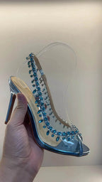 Large Size Sandals Stiletto Heels Round Toe Black Shoes for Women Big Beige Comfort High Low Fashion Rhinestone Girls Scandals R - Imbasat