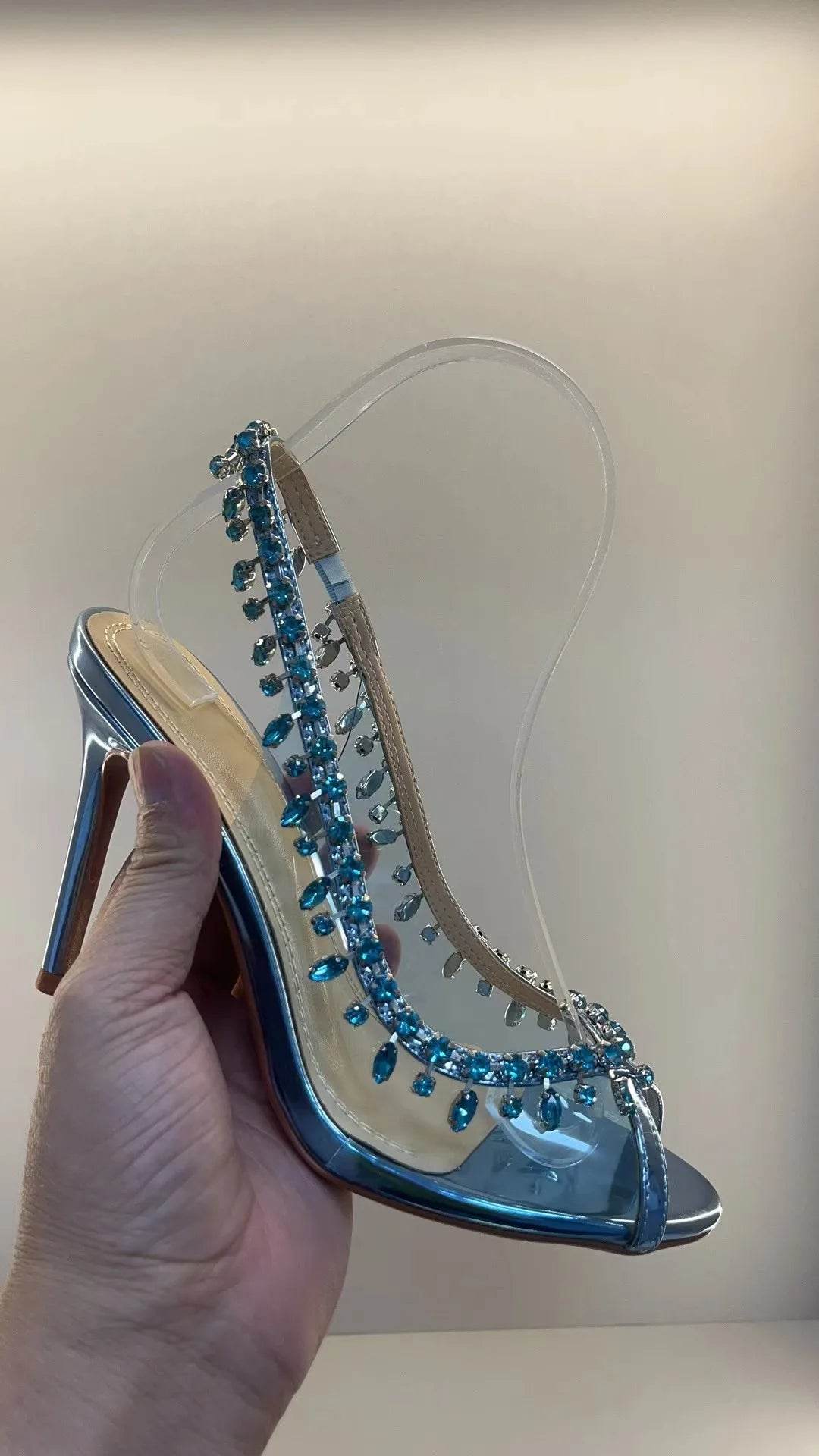 Large Size Sandals Stiletto Heels Round Toe Black Shoes for Women Big Beige Comfort High Low Fashion Rhinestone Girls Scandals R - Imbasat