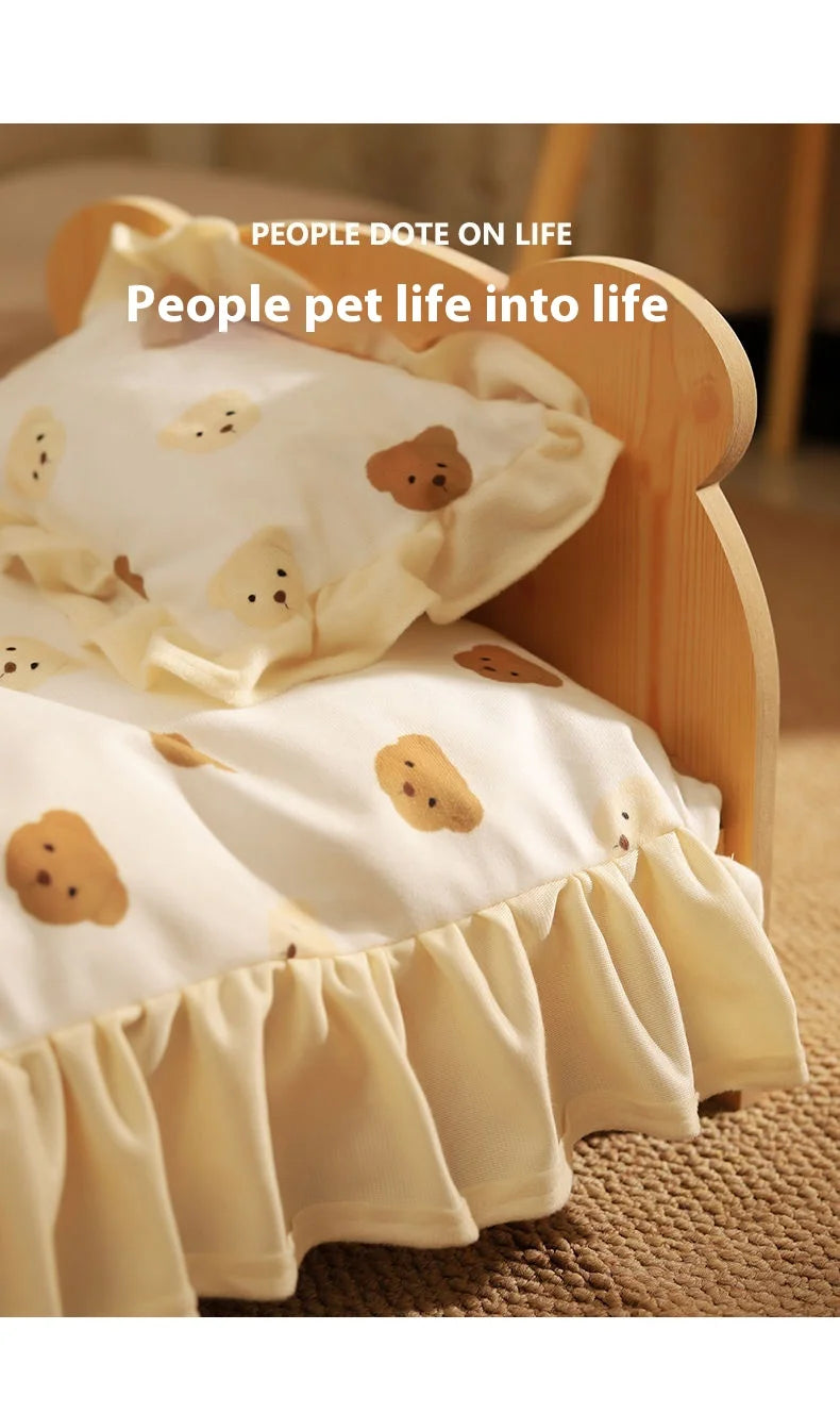 Solid Wood Cat Bed Summer Puppy Bed Removable Mat Washable All Season Universal Cat Nest