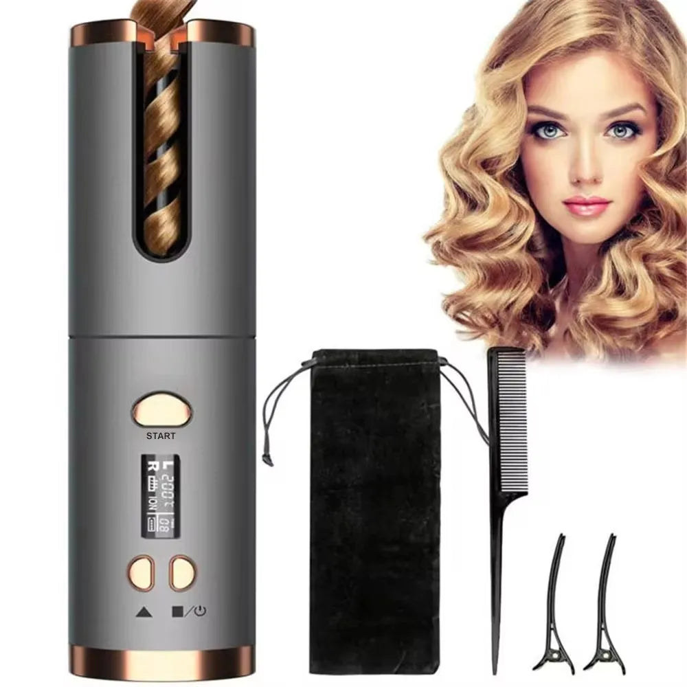 Hair Curler Set Cordless Automatic Rotating Hair Curler Curling Iron LED Display Temperature Adjustable Styling Tools Wave Styer