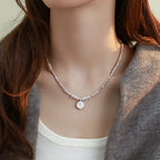 925 Silver Pearl Simple Elegant Thin Chain Pendant Necklace