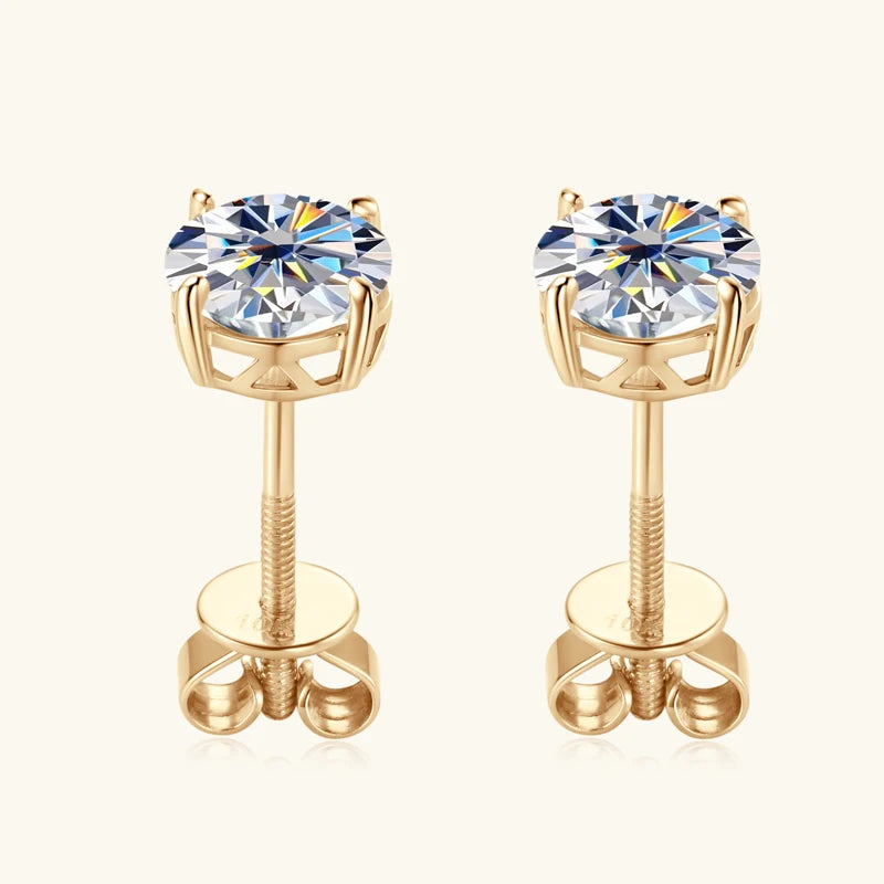 10K Solid Gold Stud Earrings Sparking 6.5mm 6mm 0.8-1CT D-E Moissanite
