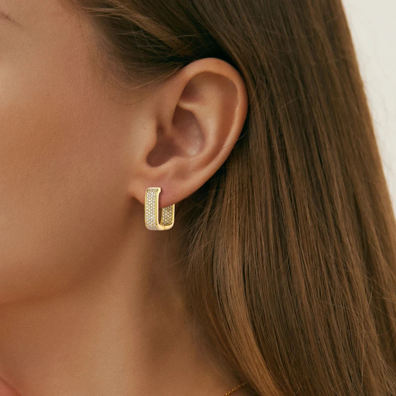 925 Silver Square Hoop Earrings Full Round Cut Moissanite Diamond Earrings