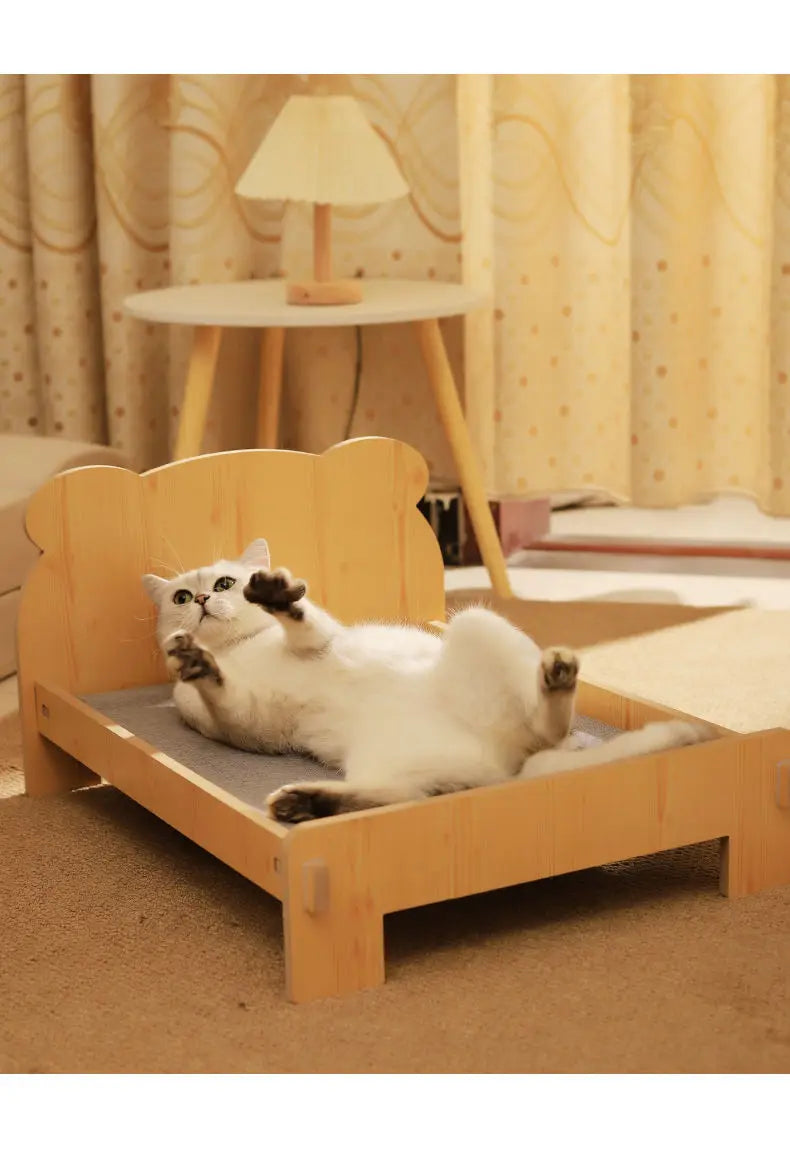 Solid Wood Cat Bed Summer Puppy Bed Removable Mat Washable All Season Universal Cat Nest