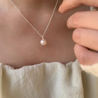 925 Silver Pearl Simple Elegant Thin Chain Pendant Necklace