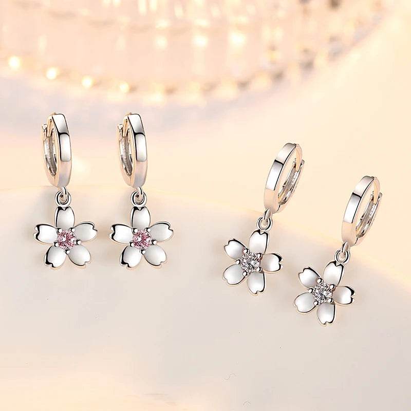 Solid 925 Sterling Silver Crystal Zircon Flower Drop Earrings For Women New Jewelry Fashion XY0067 - Imbasat