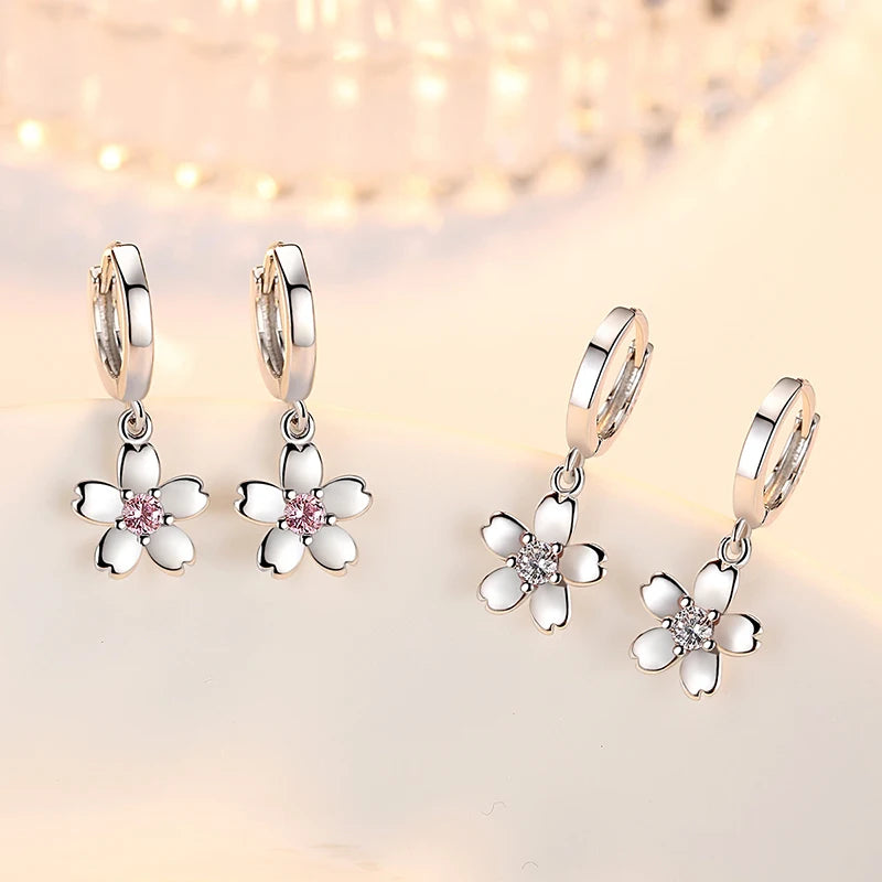 Solid 925 Sterling Silver Crystal Zircon Flower Drop Earrings For Women New Jewelry Fashion XY0067