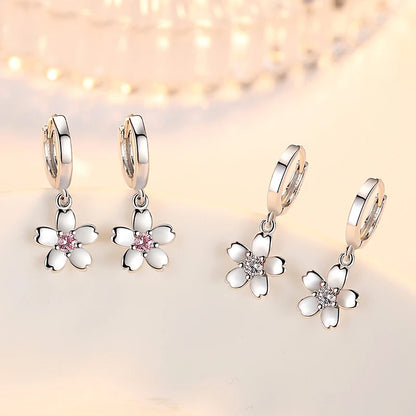 Solid 925 Sterling Silver Crystal Zircon Flower Drop Earrings For Women New Jewelry Fashion XY0067