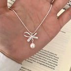 925 Silver Pearl Simple Elegant Thin Chain Pendant Necklace
