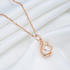 Kinel Luxury 585 Rose Gold Pendant Necklace Unique Geometric Hollow Pearl